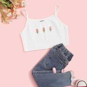 SHEIN Thin Strap Floral Crop Top